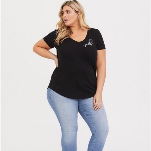 Torrid Raise Some Hell Black V-Neck Pocket Tee Skeleton Halloween Spooky - Picture 3 of 9